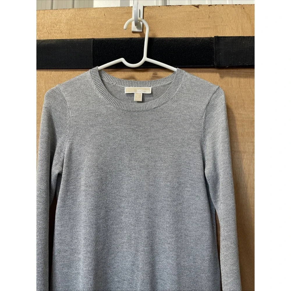 Michael Kors Silver‎ Sparkle Sweater Dress Size Small Flared Sleeves And Hem